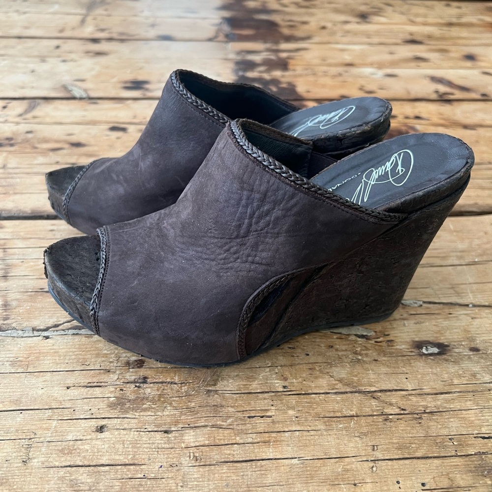 Donald J. Pliner Dark Brown leather mules with cork wedge